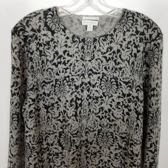 Charter Club Women 2-Ply Cashmere Paisley Print Crewneck Sweater Sz XL  Gray - Picture 2 of 8